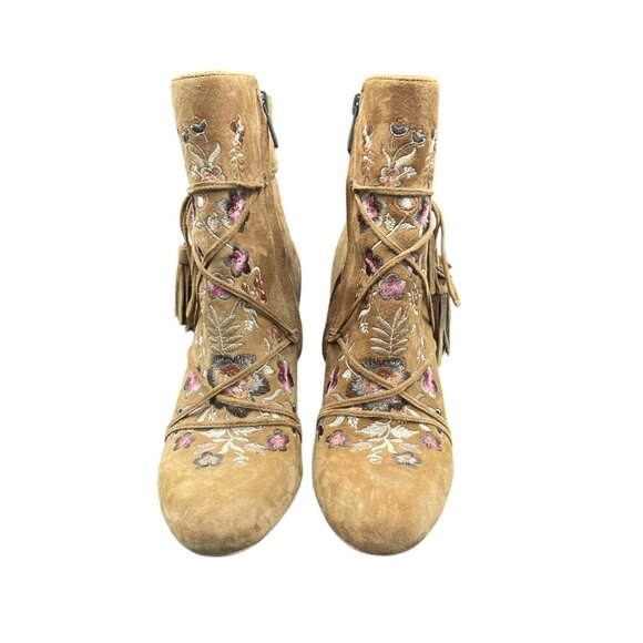 Sam Edelman Winnie Anthropologie Boots Women’s 6 Floral Emboirdered Suede Zip - Picture 2 of 7